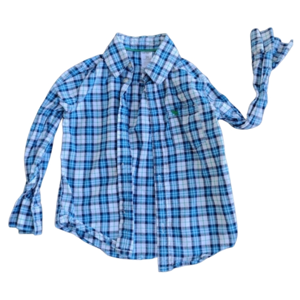 K) Carter’s Plaid Button-Up Shirt – Toddler Boys 3T – Blue, Green, & White